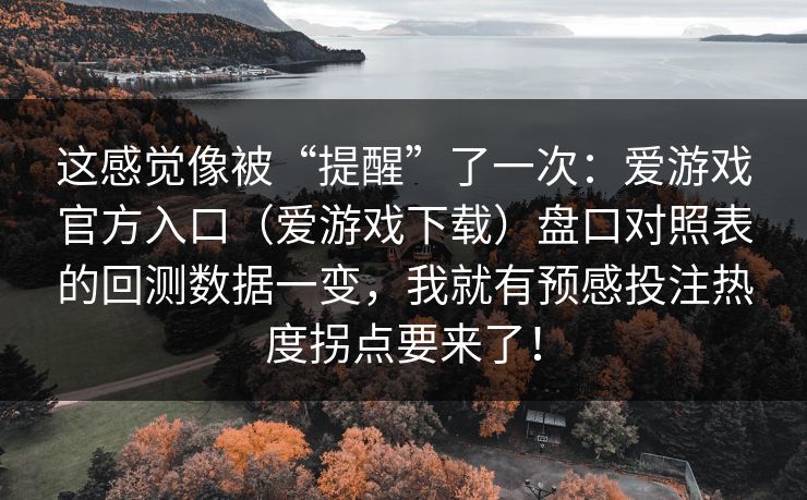 这感觉像被“提醒”了一次：爱游戏官方入口（爱游戏下载）盘口对照表的回测数据一变，我就有预感投注热度拐点要来了！
