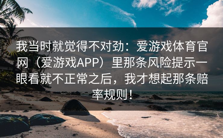 我当时就觉得不对劲:爱游戏体育官网(爱游戏APP)里那条风险提示一眼看就不正常之后,我才想起那条赔率规则! 我当时就觉得不对劲:爱游戏体育官网(爱游戏APP)里那条风险提示一眼看就不正常之后,我才想起那条赔率规则!
